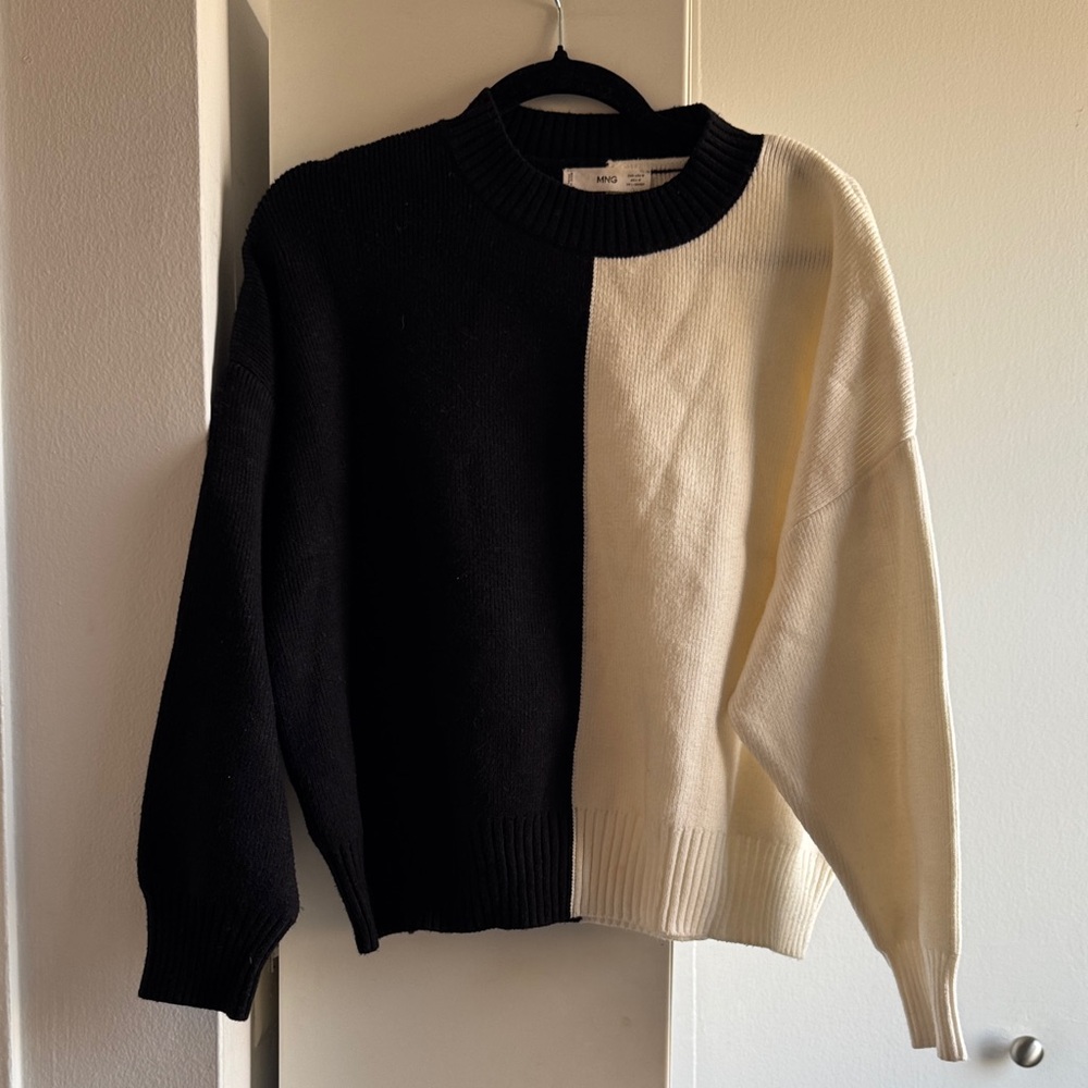 Mango Black and Cream Knit Top